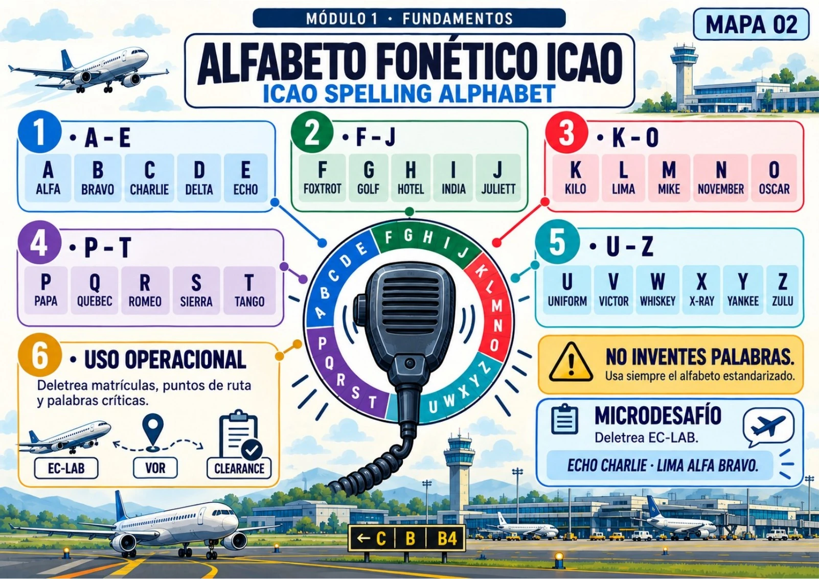 Mapa mental de Alfabeto Fonético OACI