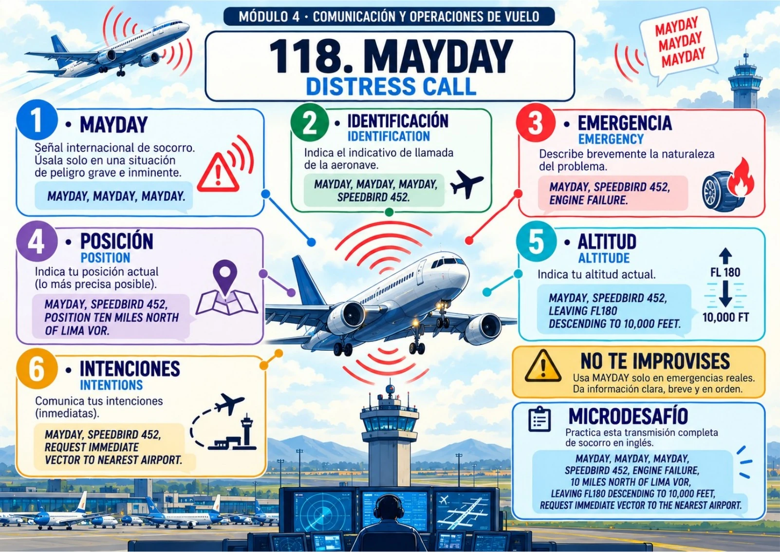 Mapa mental de Declaración de Mayday y Situaciones Críticas